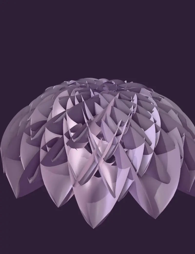 The bloom sculpture lit against a deep aubergine ground