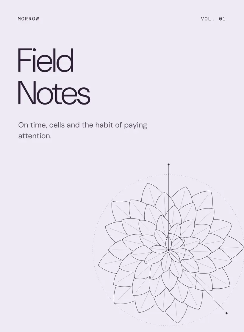 Field Notes, Volume 01 — a printed booklet with a line drawing of a bloom